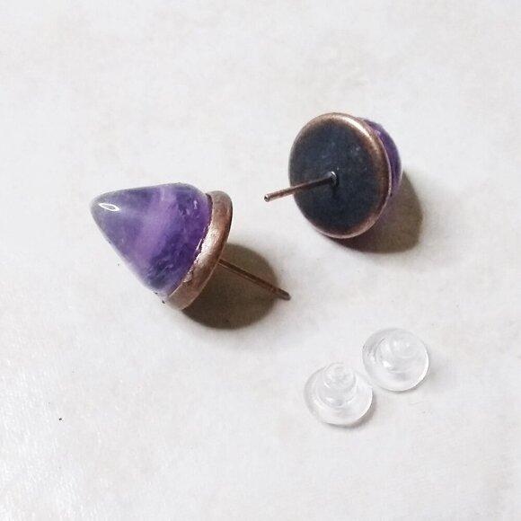 Edgy Amethyst Cone Studs Post Earrings ~ Tranquility & Calm ~ Reiki ~ Meditation - Picture 7 of 8